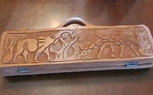 Vtg Mancala board  African giraffe/elephant hand carved box wood Gane Board
